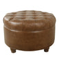 Gery Accent Storage Ottoman, 25 Inch Round Tray Top Brown Faux Leather