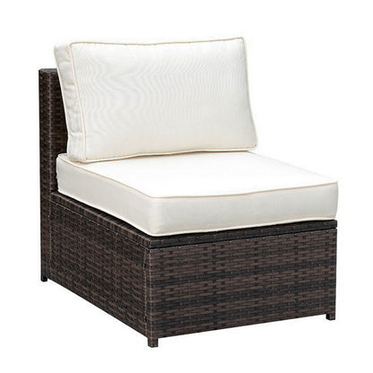 Aluminum Frame Patio Side Chair With Cushioned Seating, Ivory & Espresso Brown