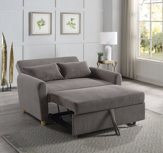 Justine 54" Brown Corduroy Convertible Sleeper Loveseat