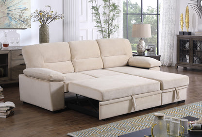 Kipling 97.5" Beige Velvet Fabric Reversible Sleeper Sectional Sofa Chaise