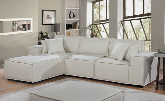 Harvey 104" Sofa with Reversible Chaise in Beige Linen