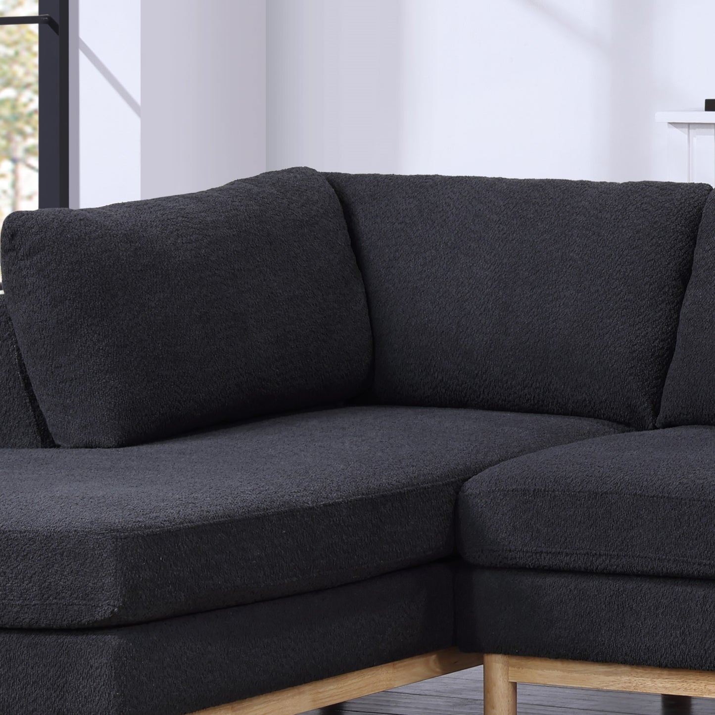 Black Sherpa 124" Wide Sectional Sofa - 4 Seats for Living Room