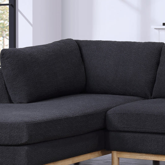 Black Sherpa 124" Wide Sectional Sofa - 4 Seats for Living Room