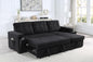 Toby 95" Black Woven Fabric Reversible Sleeper Sectional Sofa with Storage Chaise Cup Holder Charging Ports and Pockets