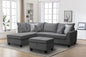 Harmony 99-inch Gray Fabric Sectional Sofa with Left-Facing Chaise, Storage Ottoman, and 4 Throw Pillows
