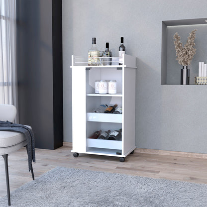 Willow Park Glass Door Bar Cart with Bottle Holder and Casters White