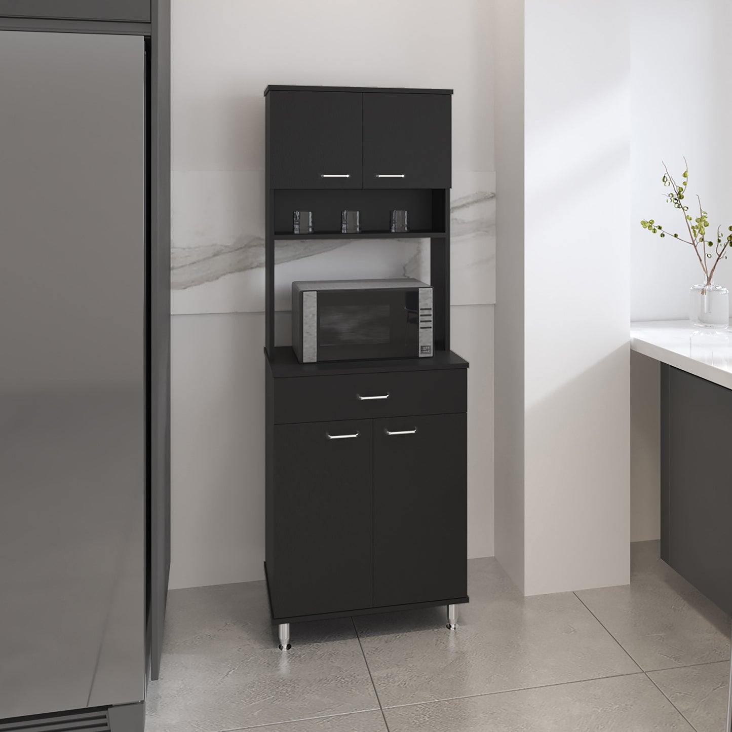 1-Drawer 1-Shelf Area Pantry with Adjustable Metal Legs Wenge