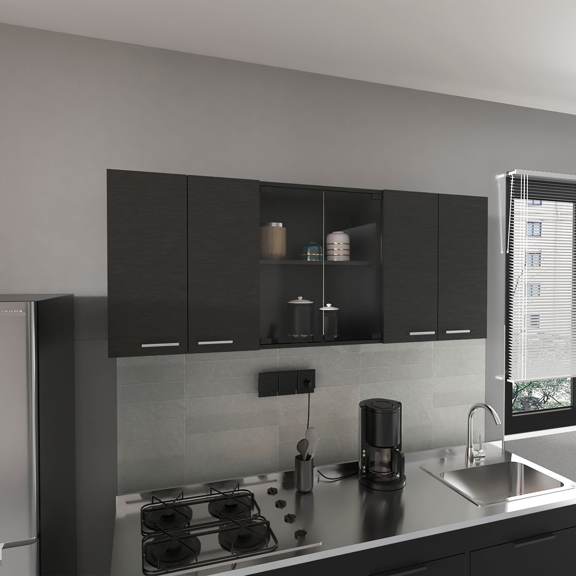 59-inch Two Center Glass Doors Wall Cabinet Wenge