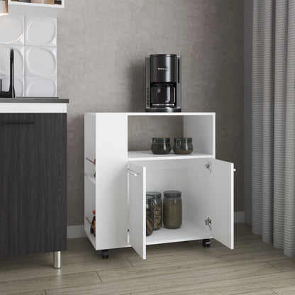 White Kitchen Cart with Microwave Shelf - Small Size for Dining Room