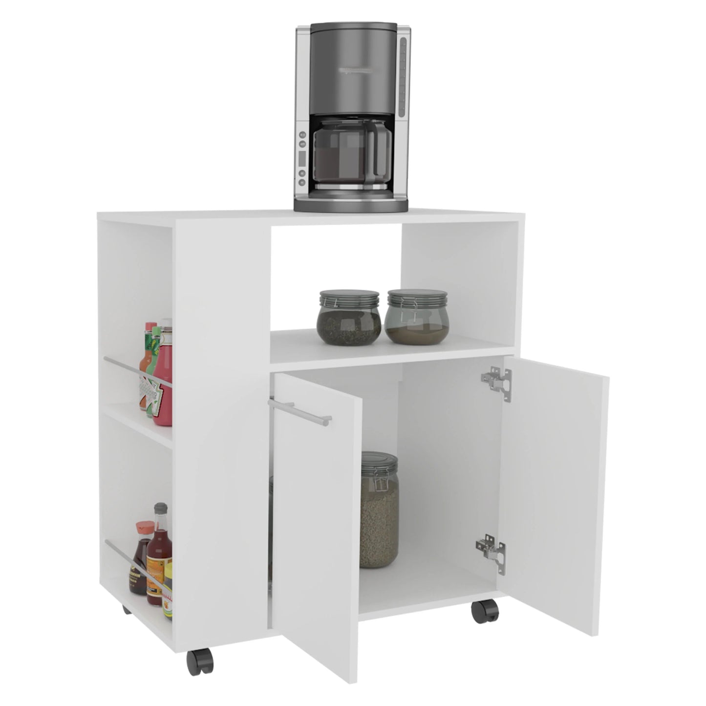 White Kitchen Cart with Microwave Shelf - Small Size for Dining Room