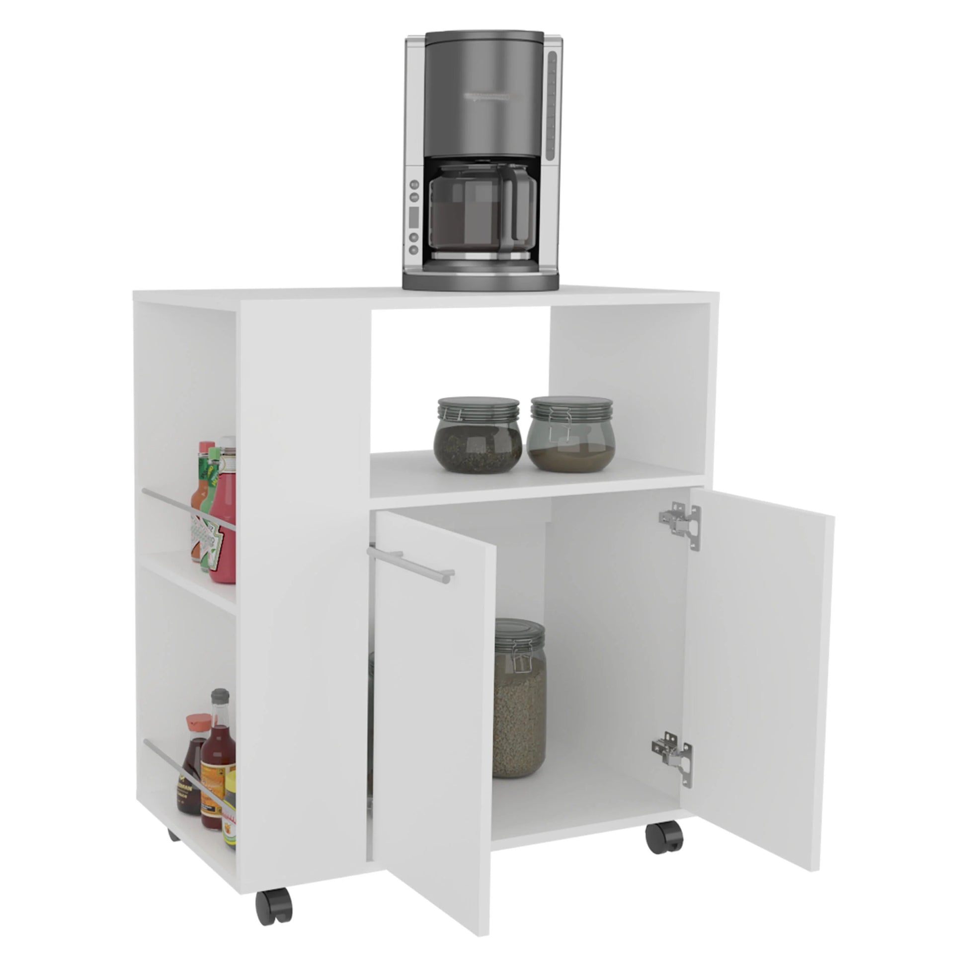 White Kitchen Cart with Microwave Shelf - Small Size for Dining Room
