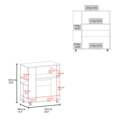 White Kitchen Cart with Microwave Shelf - Small Size for Dining Room