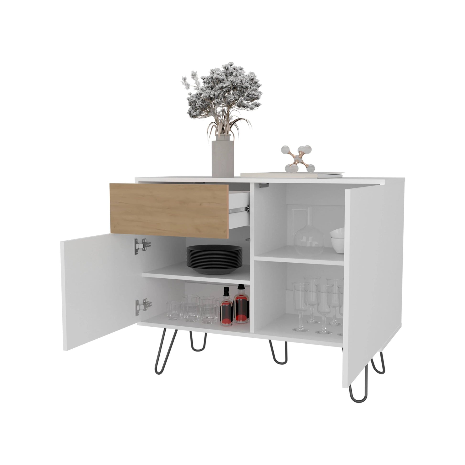 White & Natural Oak Sideboard - Storage Server Dining Room