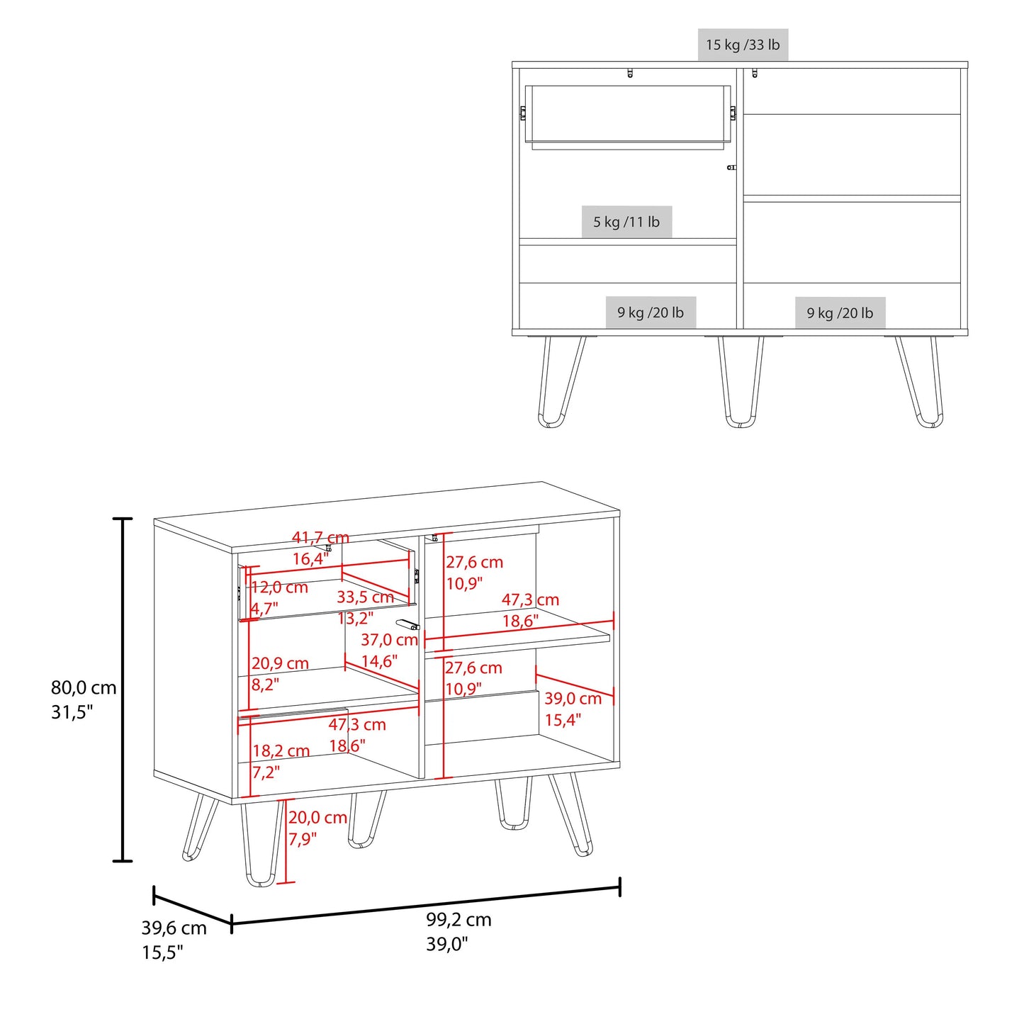 White & Natural Oak Sideboard - Storage Server Dining Room