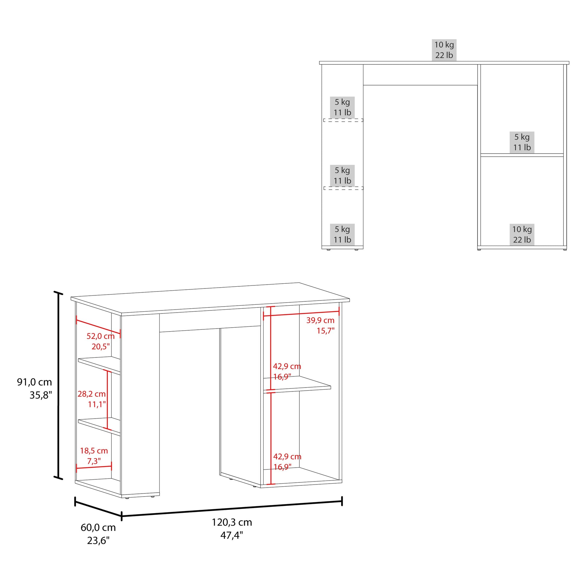 Rectangular White Kitchen Island - 40-55 Inch