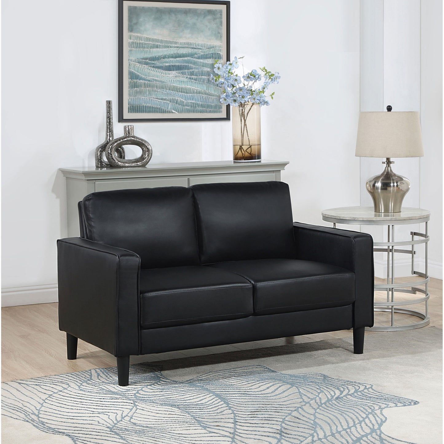 Farallone Black Upholstered Track Arm Loveseat