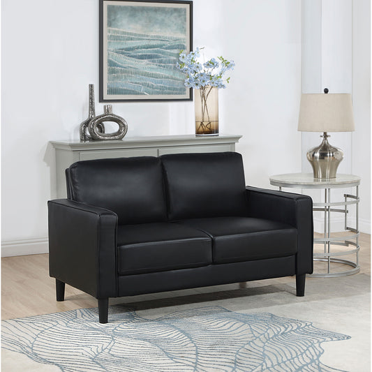 Farallone Black Upholstered Track Arm Loveseat