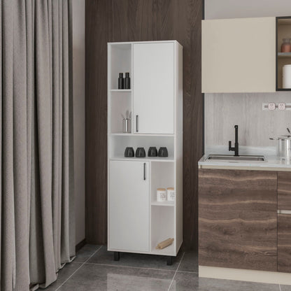White Kitchen Pantry with Open Storage and 2 Doors