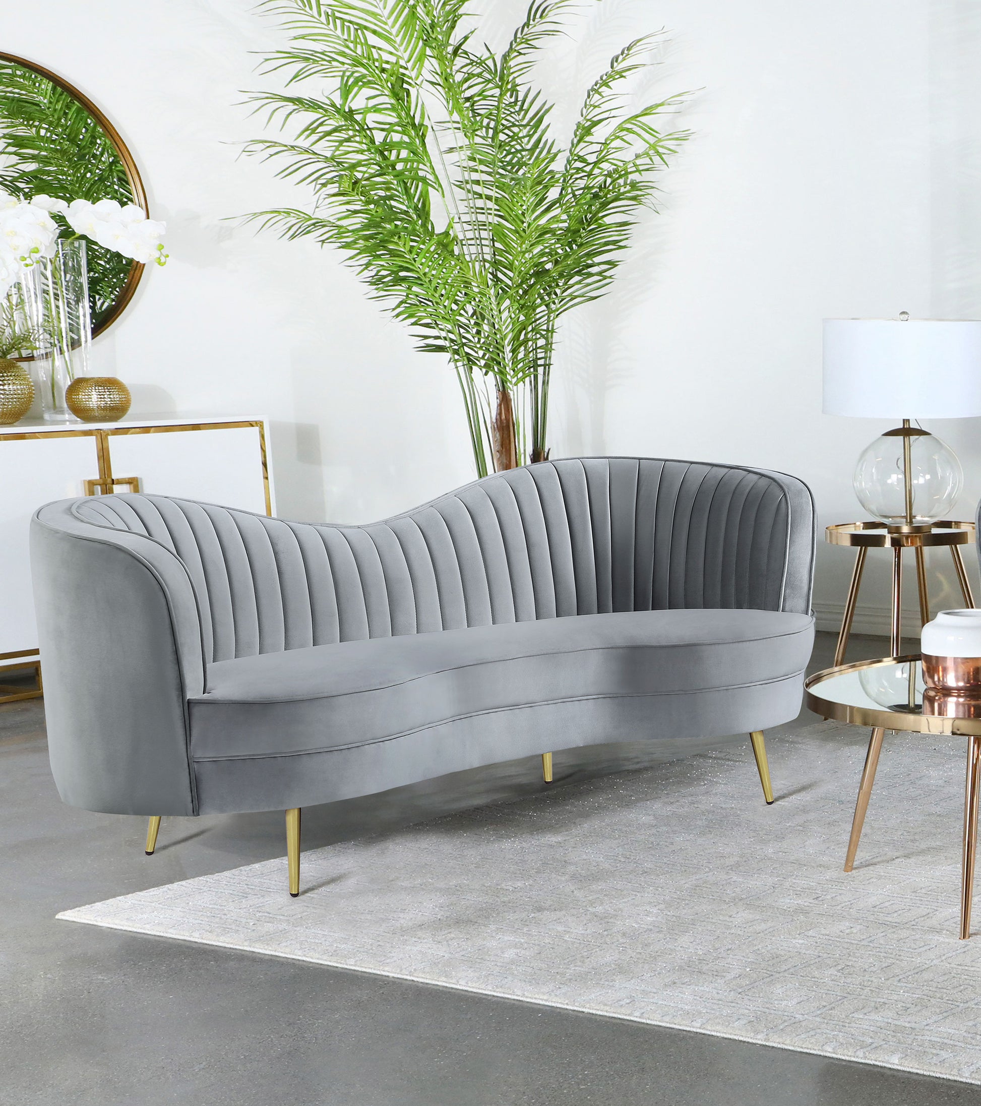 Reigha Grey and Gold Upholstered Loveseat