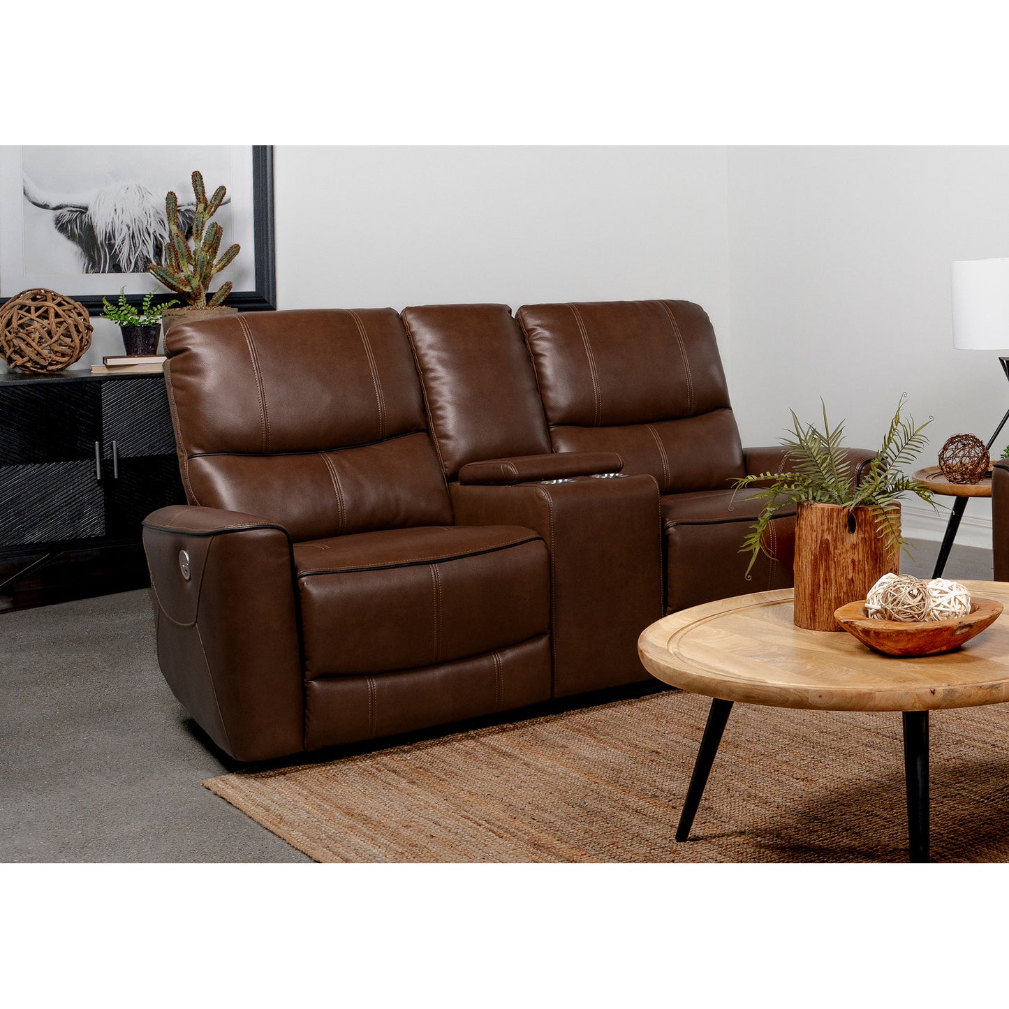 Denson Saddle Brown Upholstered Power Reclining Loveseat