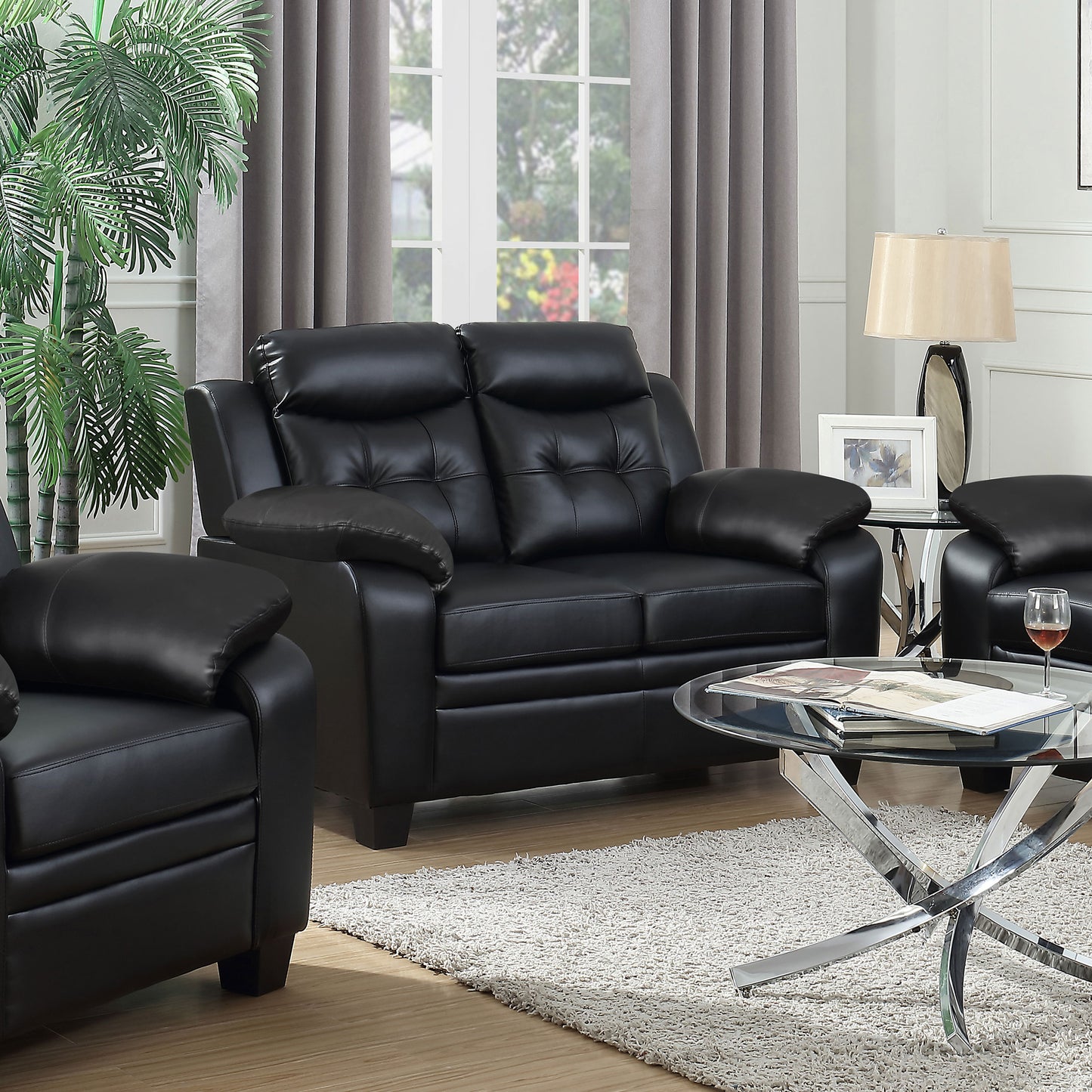 Samantha Casual Black Padded Loveseat with Tufted
