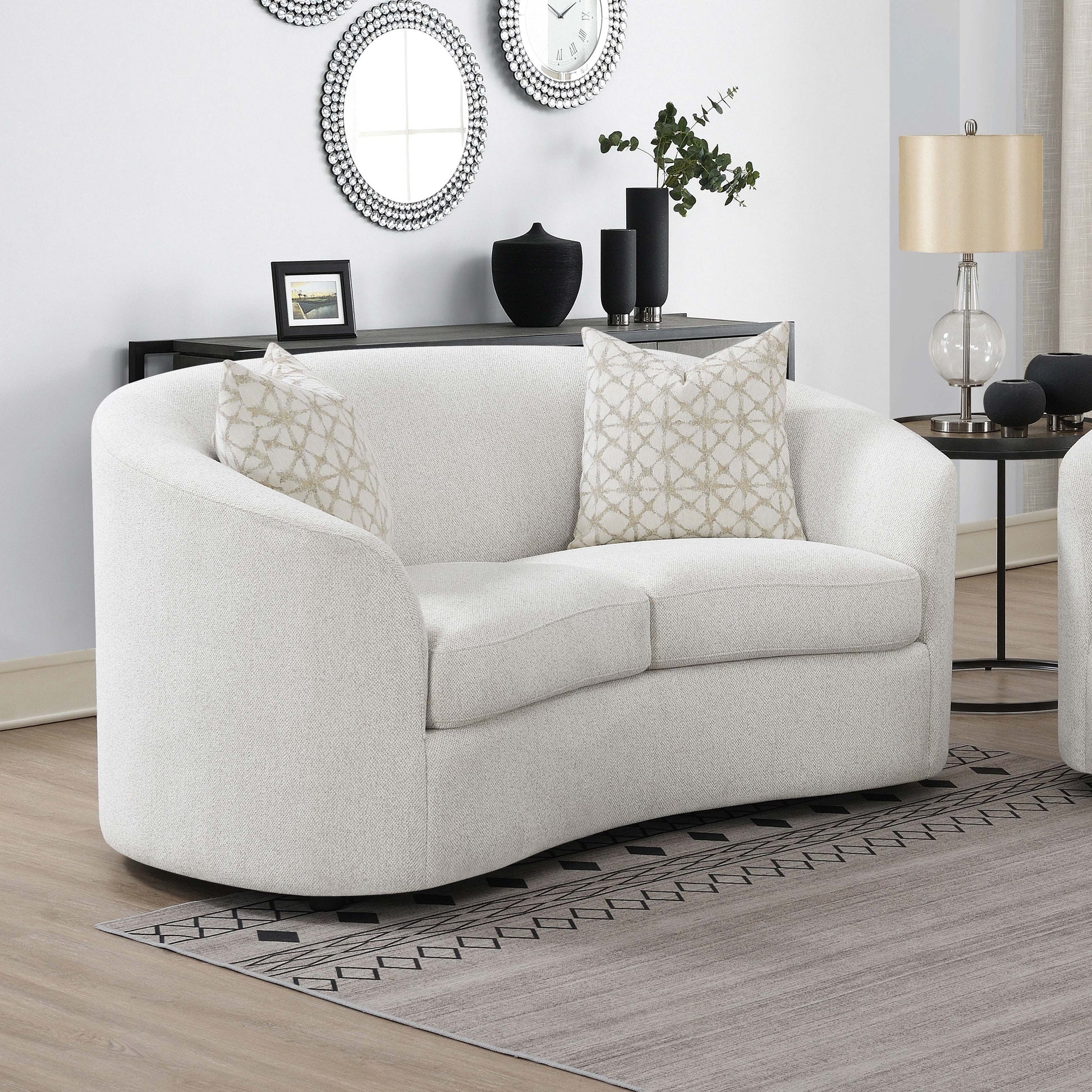 Rory Latte Sloped Arms Loveseat with Pillows