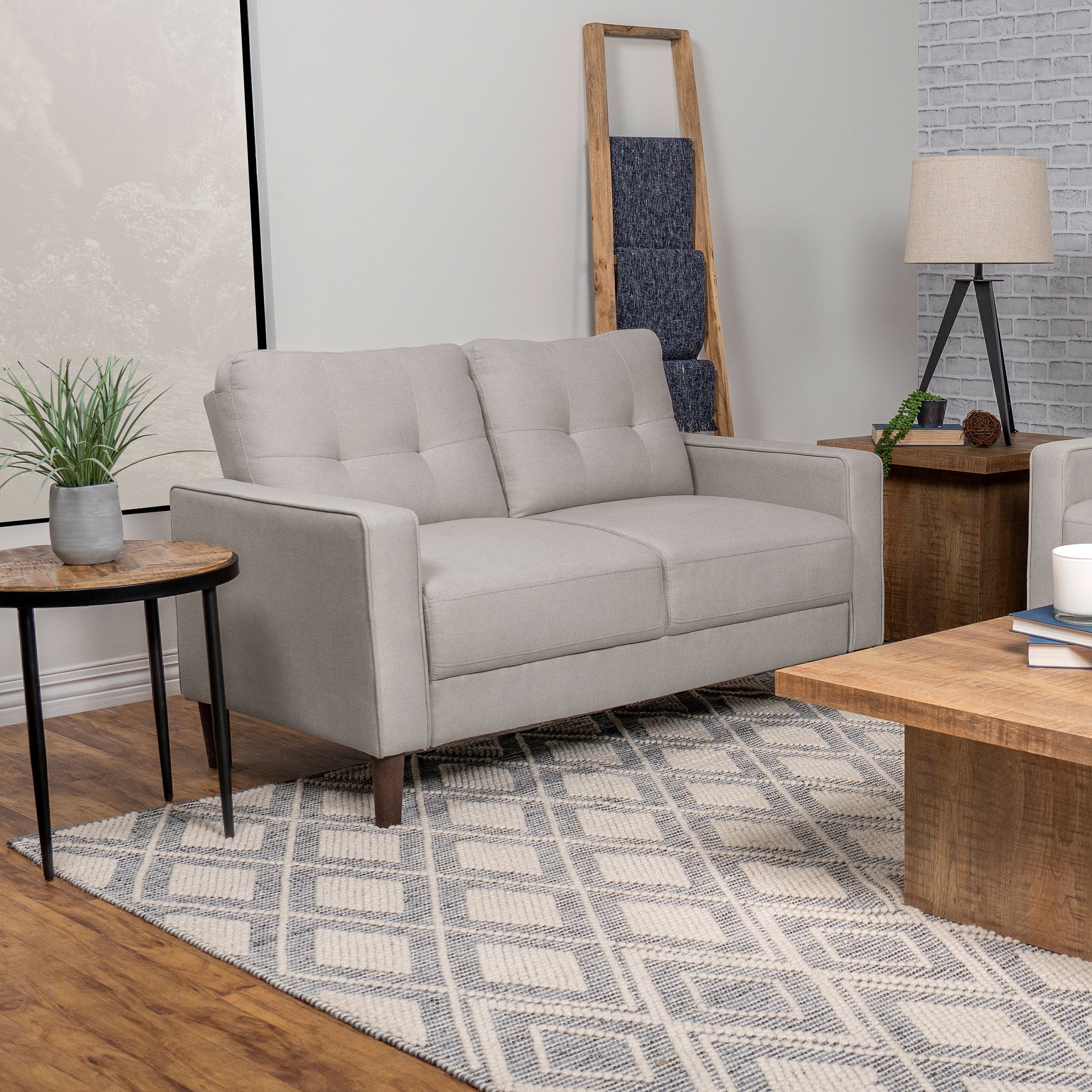 Harvey Beige Upholstered Tufted Loveseat