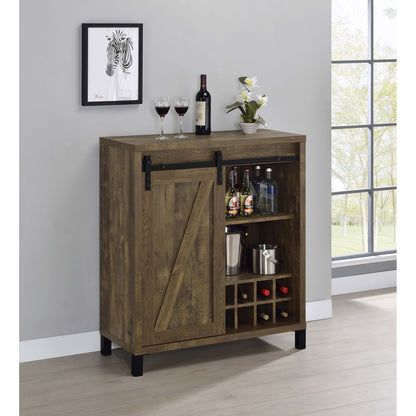 Arcata Rustic Oak Sliding Door Bar Cabinet