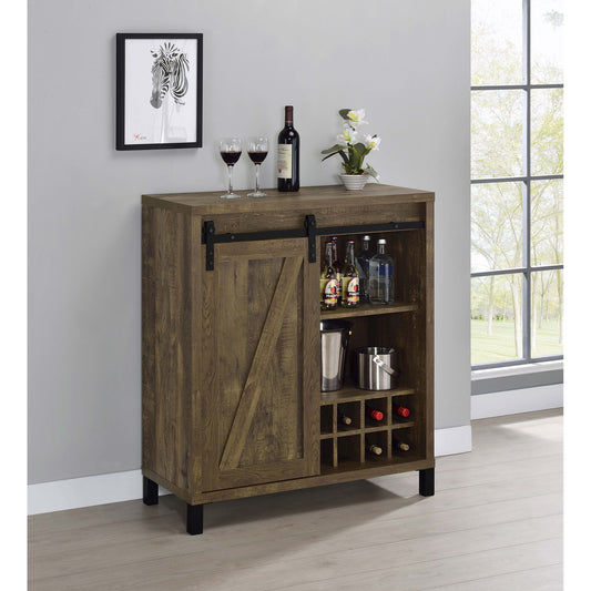 Arcata Rustic Oak Sliding Door Bar Cabinet
