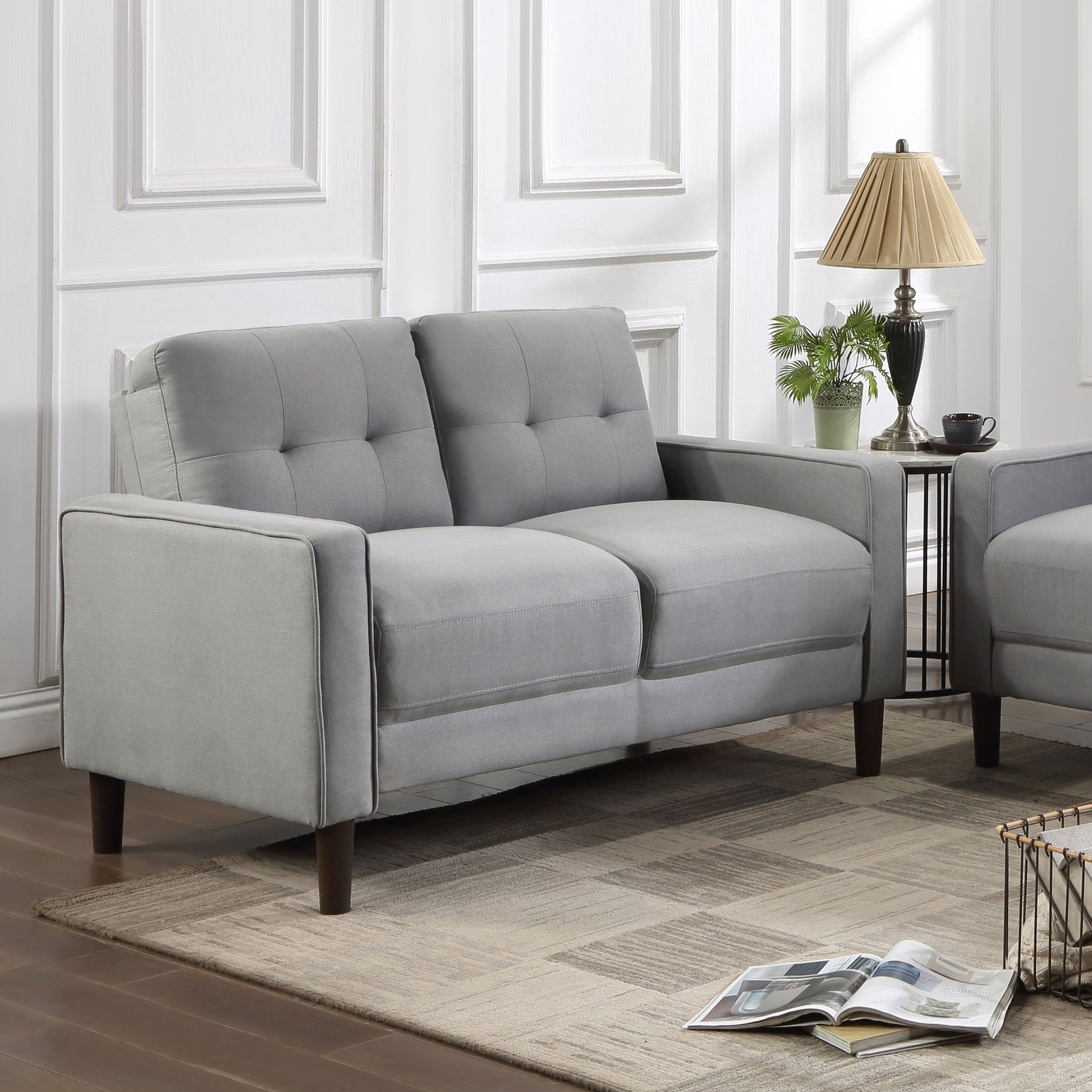 Harvey Grey Upholstered Tufted Loveseat