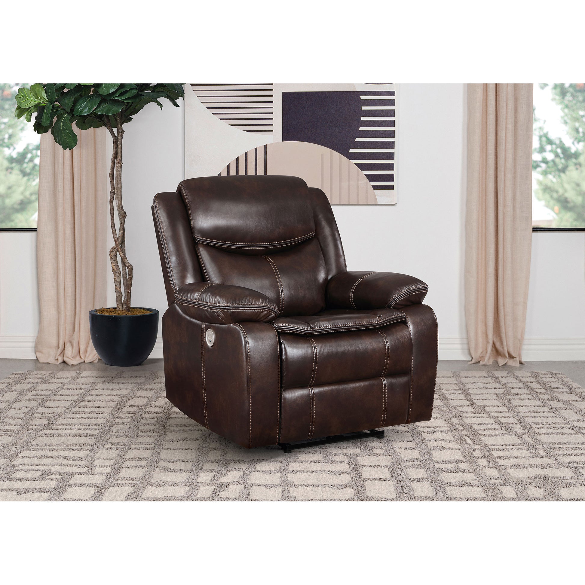 Salerno Dark Brown Upholstered Power Recliner Chair