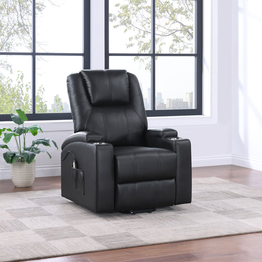 Macklin Black Upholstered Power Lift Massage Recliner