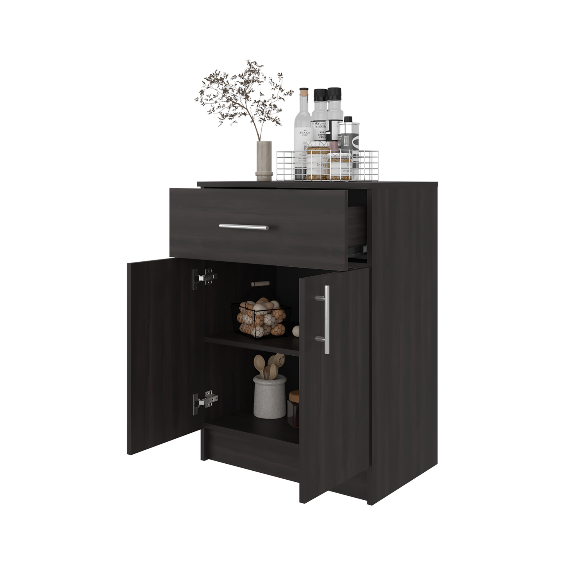 Wenge 2-Door Kitchen Pantry - Compact Storage Cabinet for Dining Room