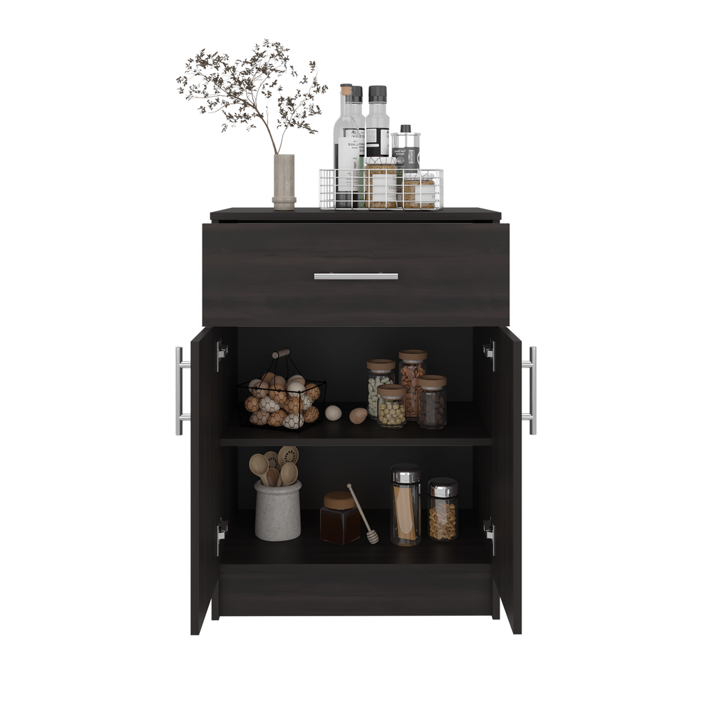 Wenge 2-Door Kitchen Pantry - Compact Storage Cabinet for Dining Room