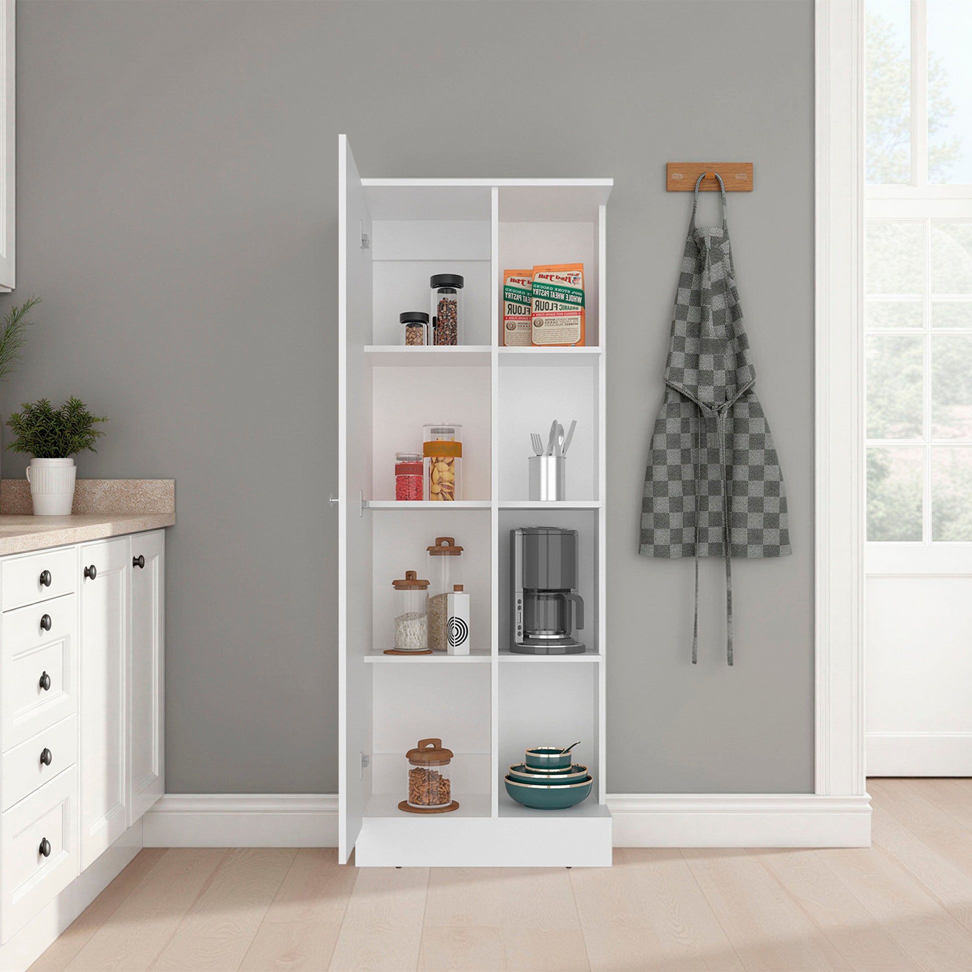 White Kitchen Storage Cabinet - 6 Shelf Server