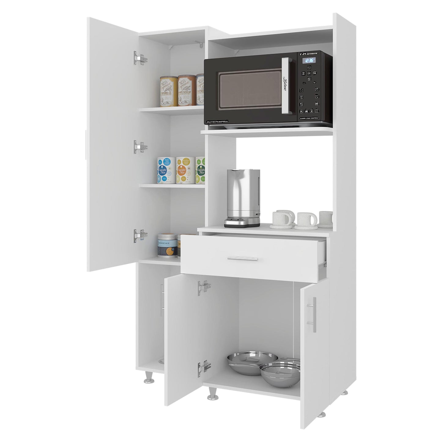 White Kitchen Storage Cabinet with Drawers