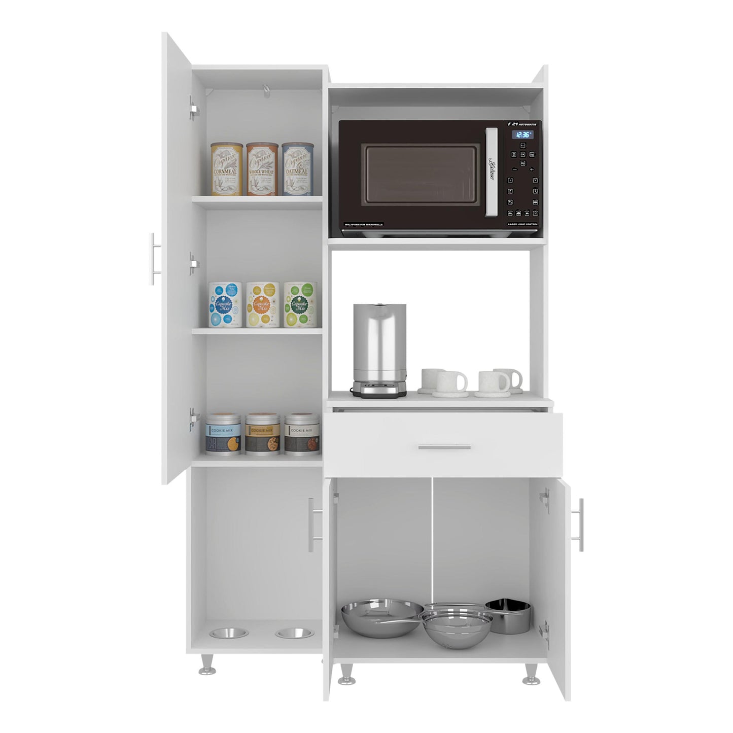White Kitchen Storage Cabinet with Drawers