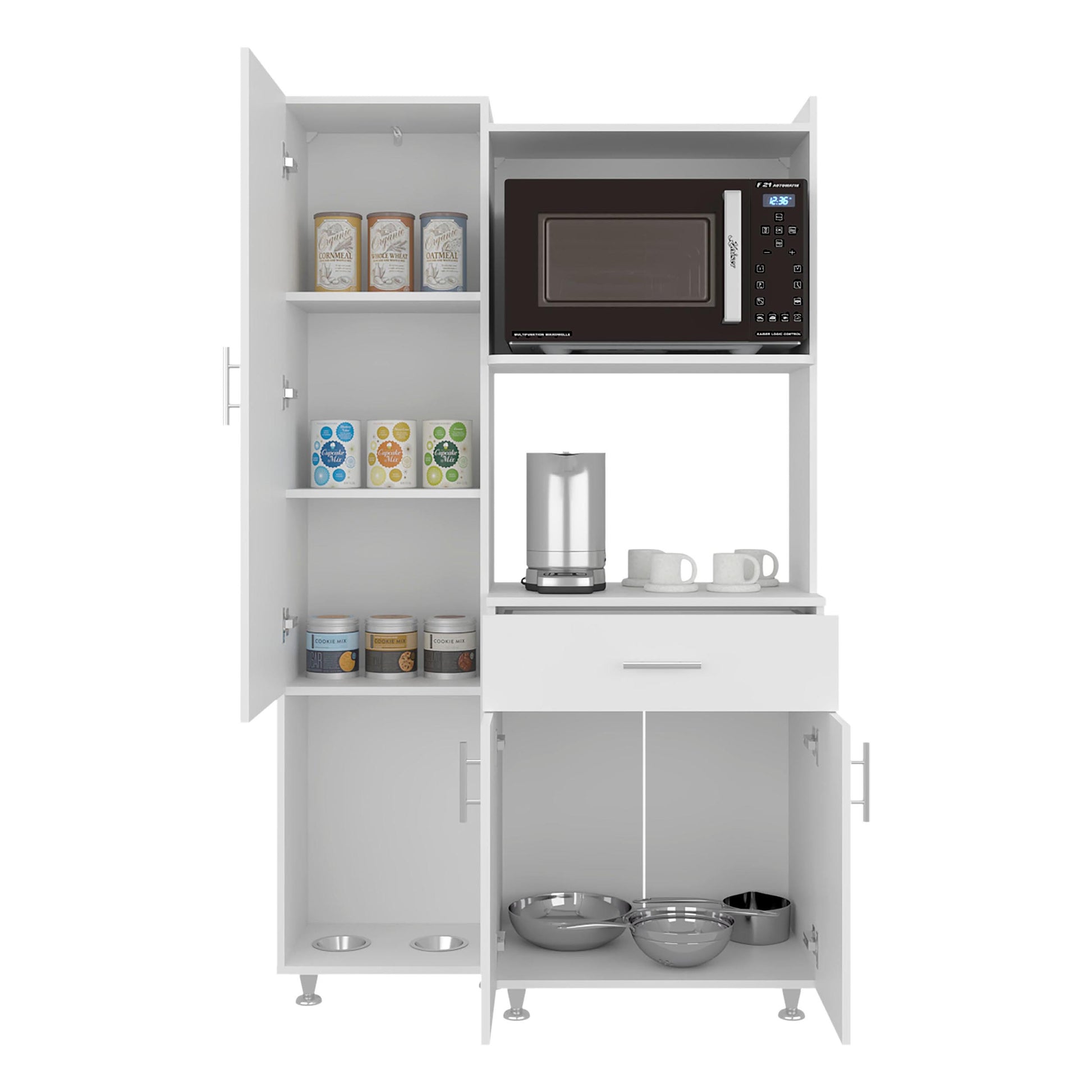 White Kitchen Storage Cabinet with Drawers