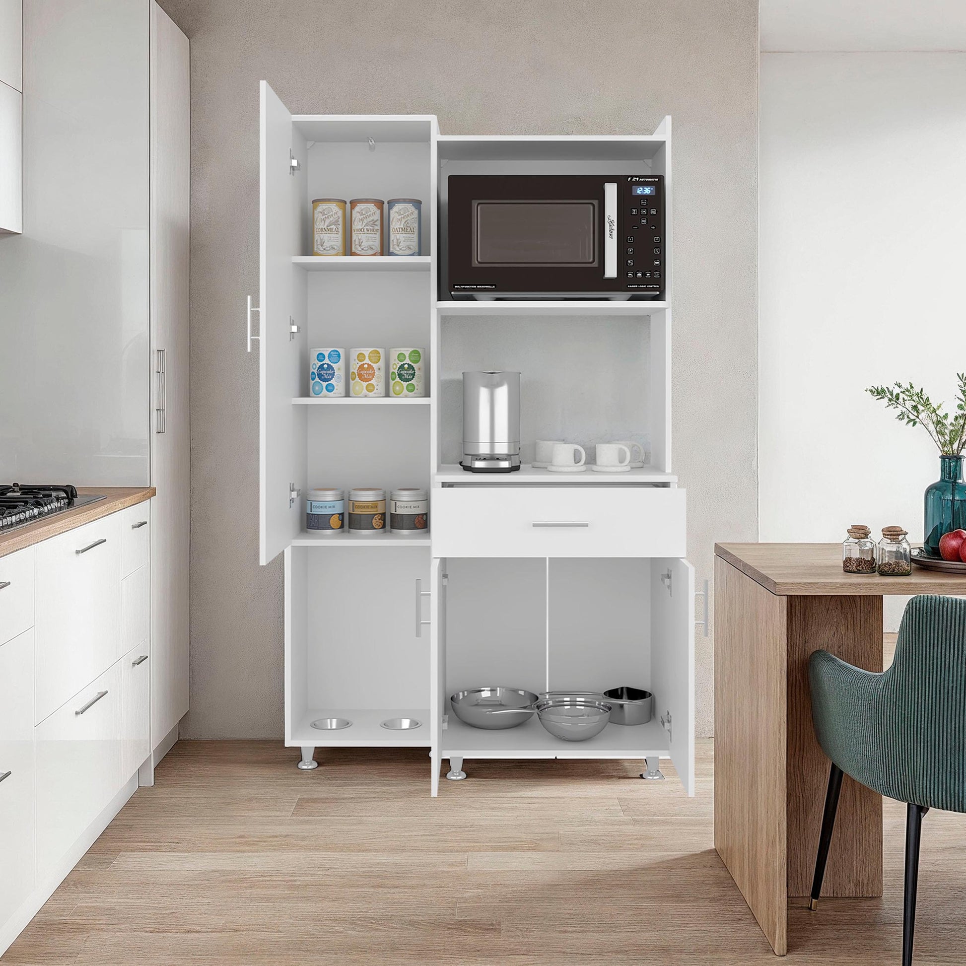 White Kitchen Storage Cabinet with Drawers