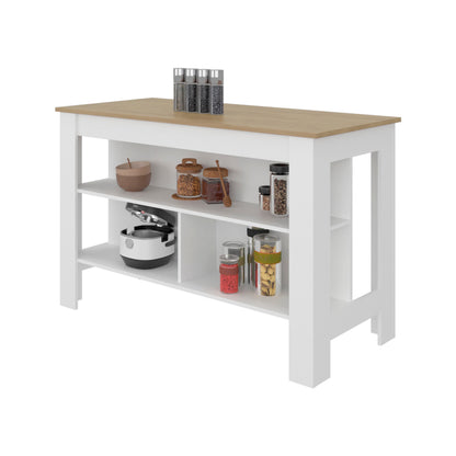 Rectangular White Kitchen Island - Stationary Island