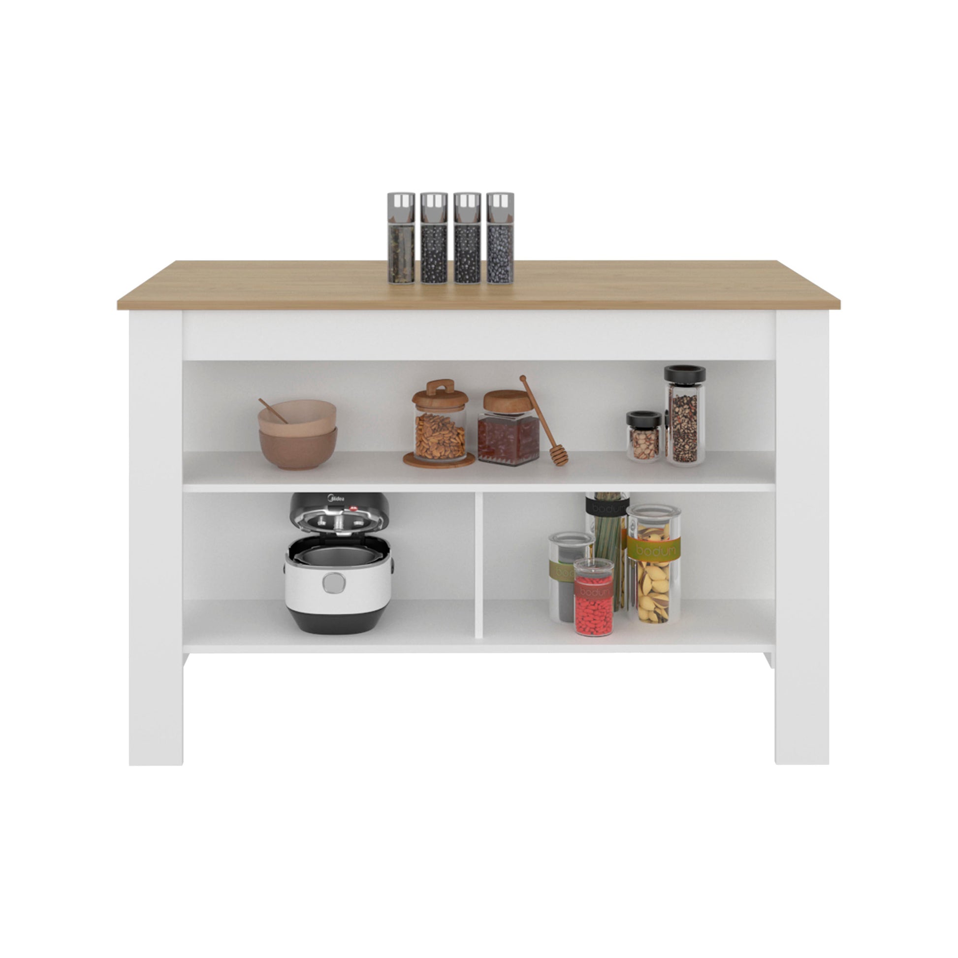 Rectangular White Kitchen Island - Stationary Island