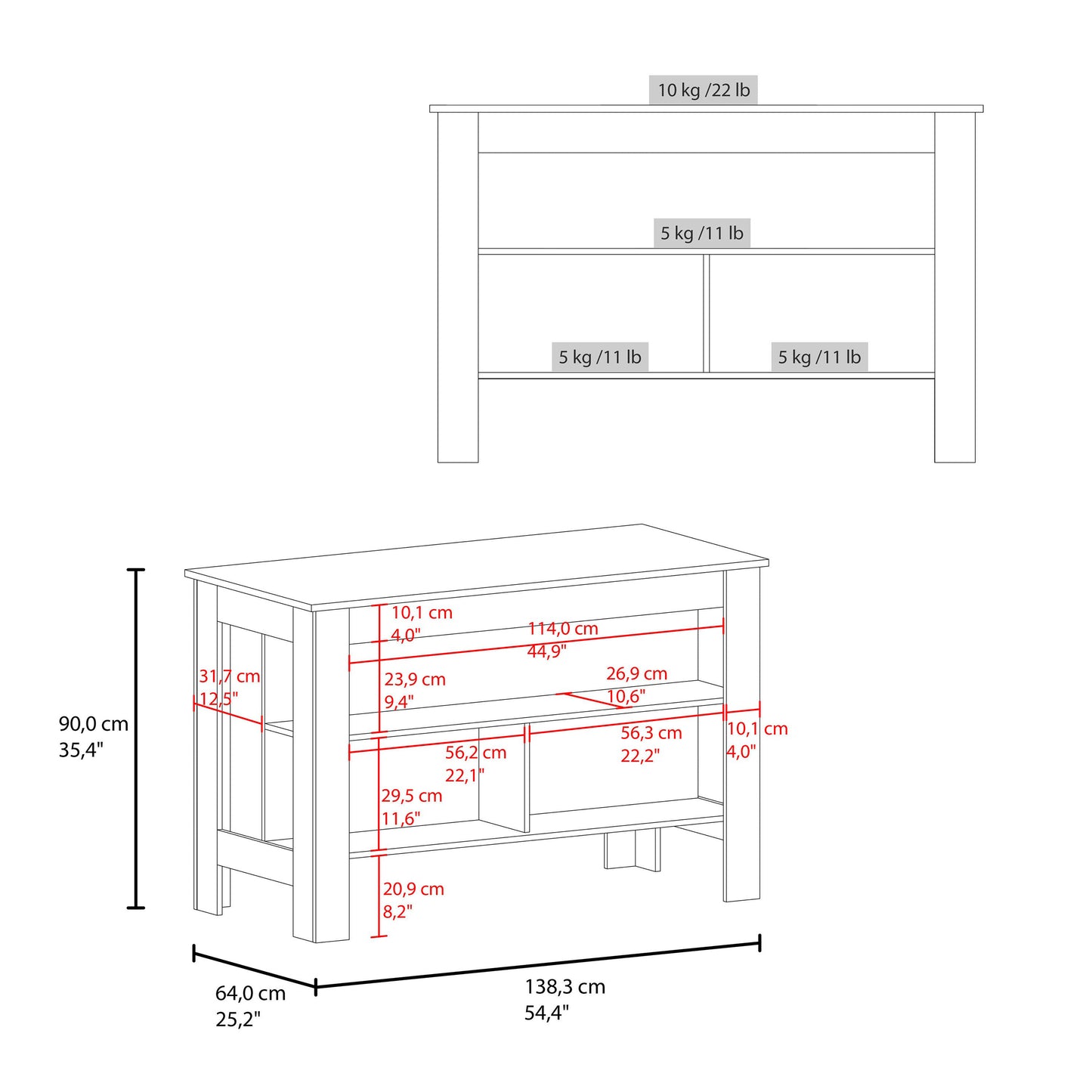 Rectangular White Kitchen Island - Stationary Island