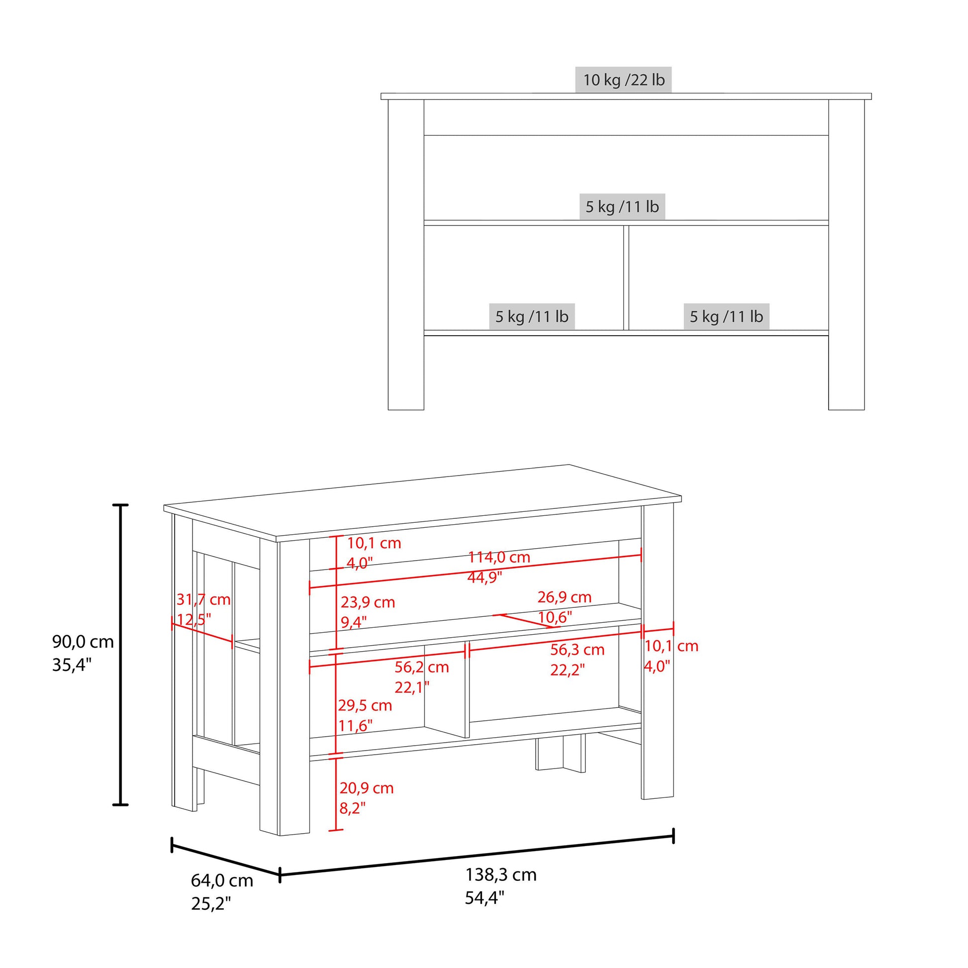 Rectangular White Kitchen Island - Stationary Island