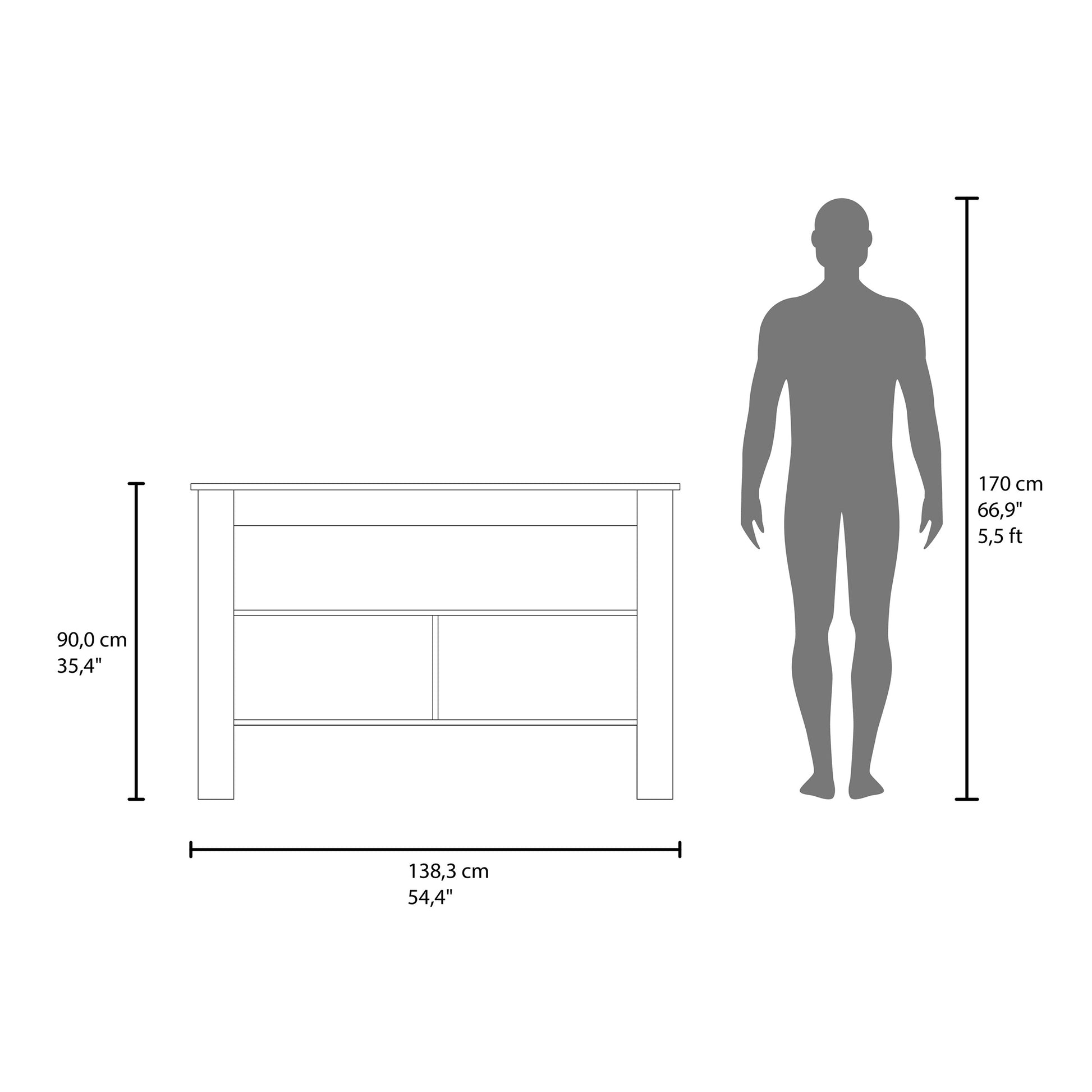 Rectangular White Kitchen Island - Stationary Island