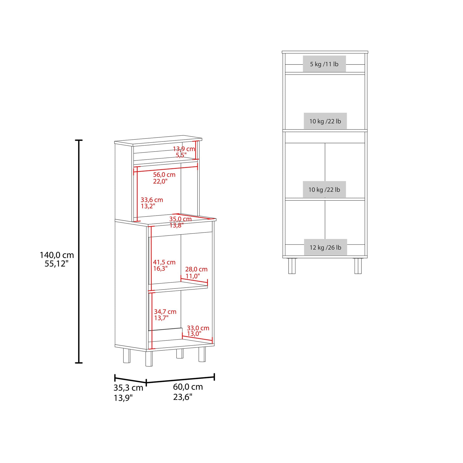 White Kitchen Storage Cabinet - 2 Door for Dining Room