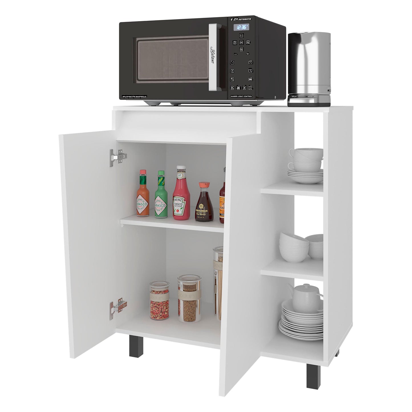 White 2-Door Kitchen Storage Cabinet - Compact Design for Dining Room