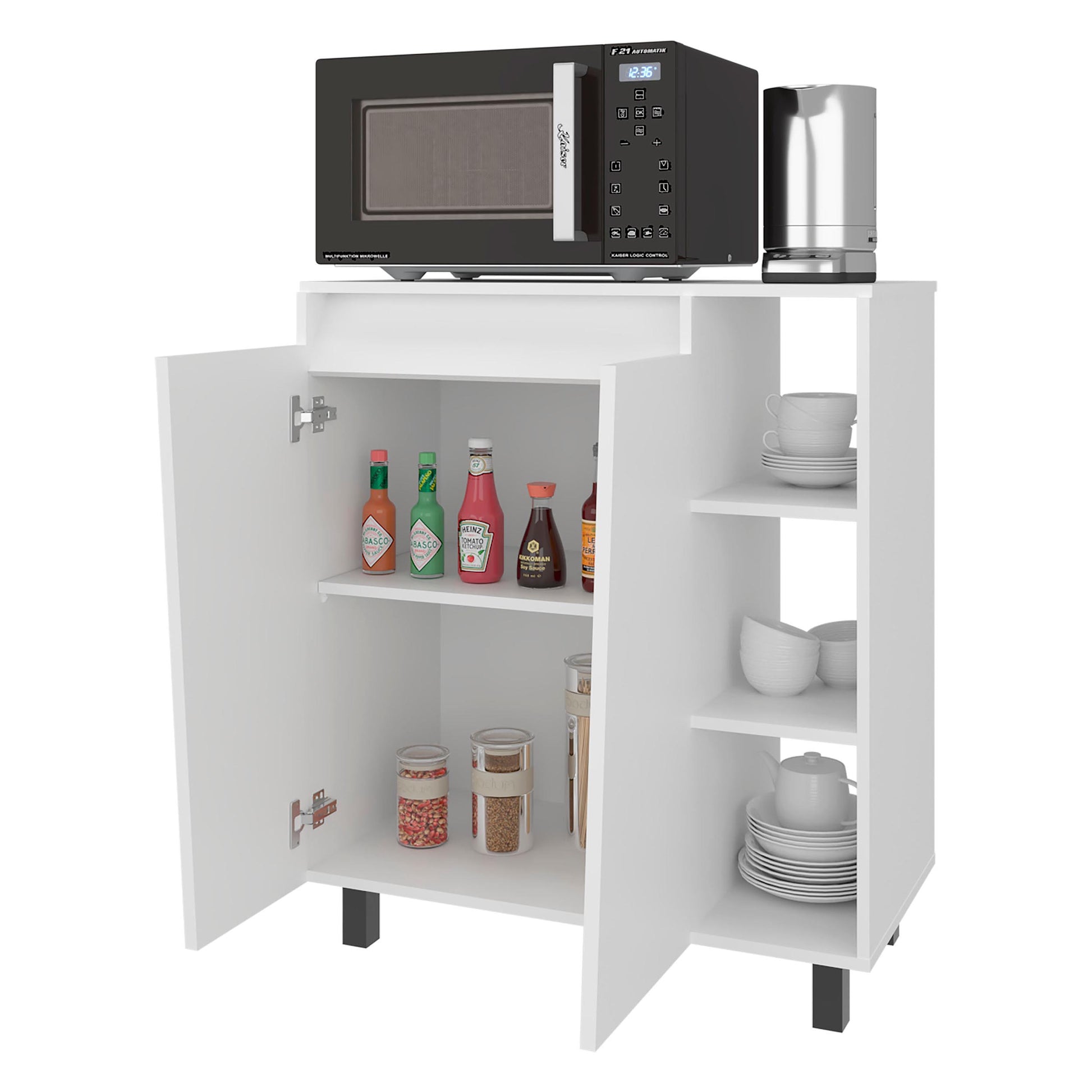 White 2-Door Kitchen Storage Cabinet - Compact Design for Dining Room