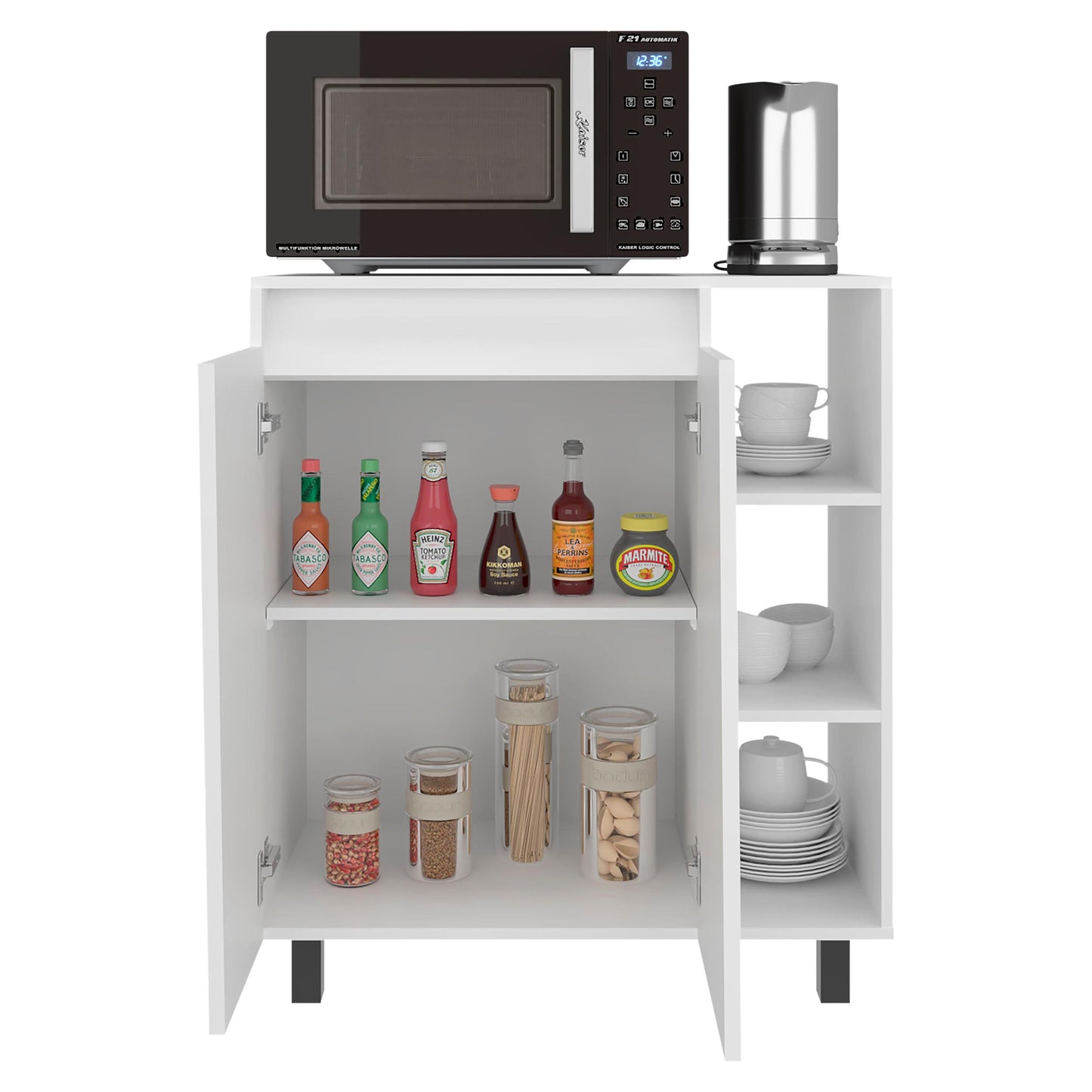 White 2-Door Kitchen Storage Cabinet - Compact Design for Dining Room