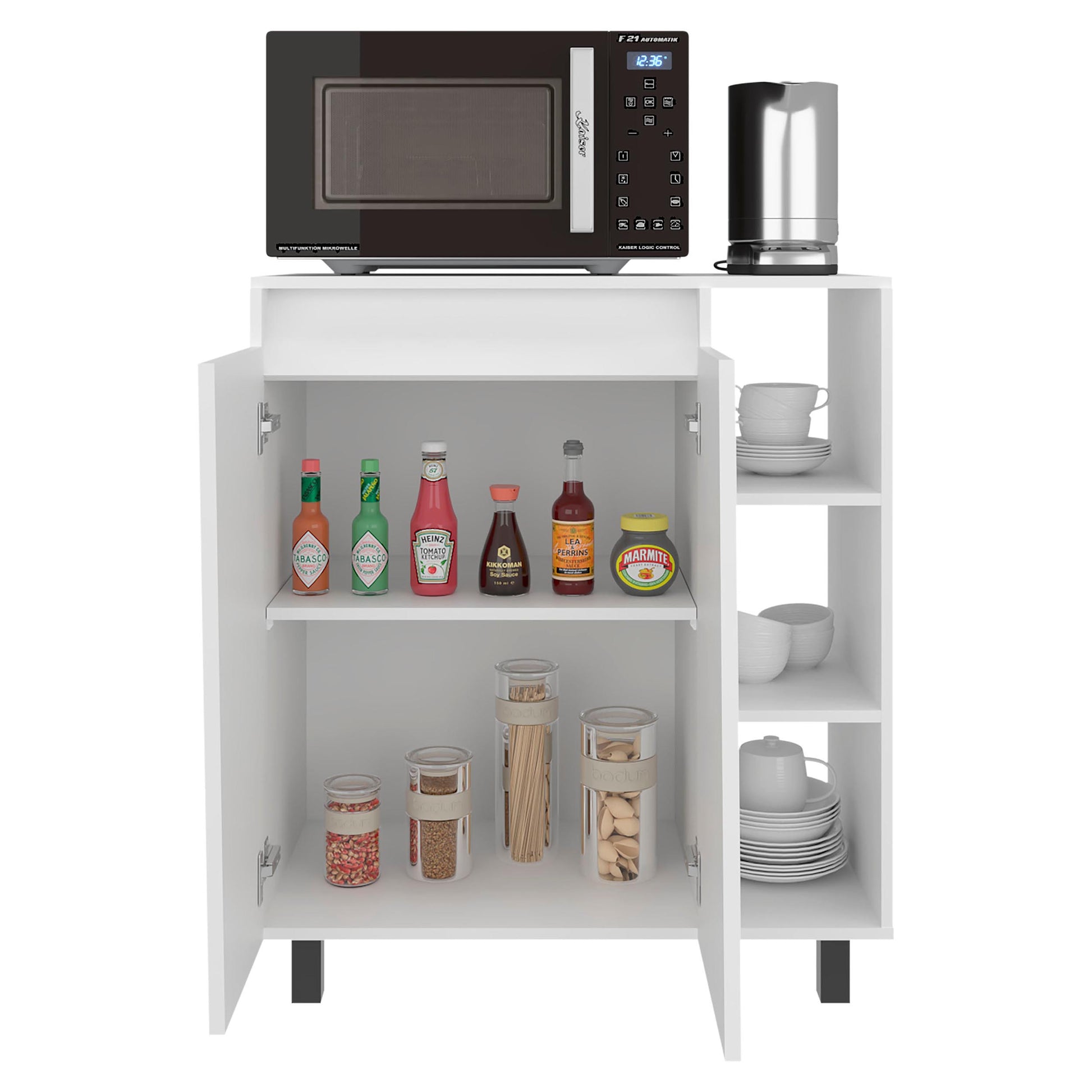 White 2-Door Kitchen Storage Cabinet - Compact Design for Dining Room