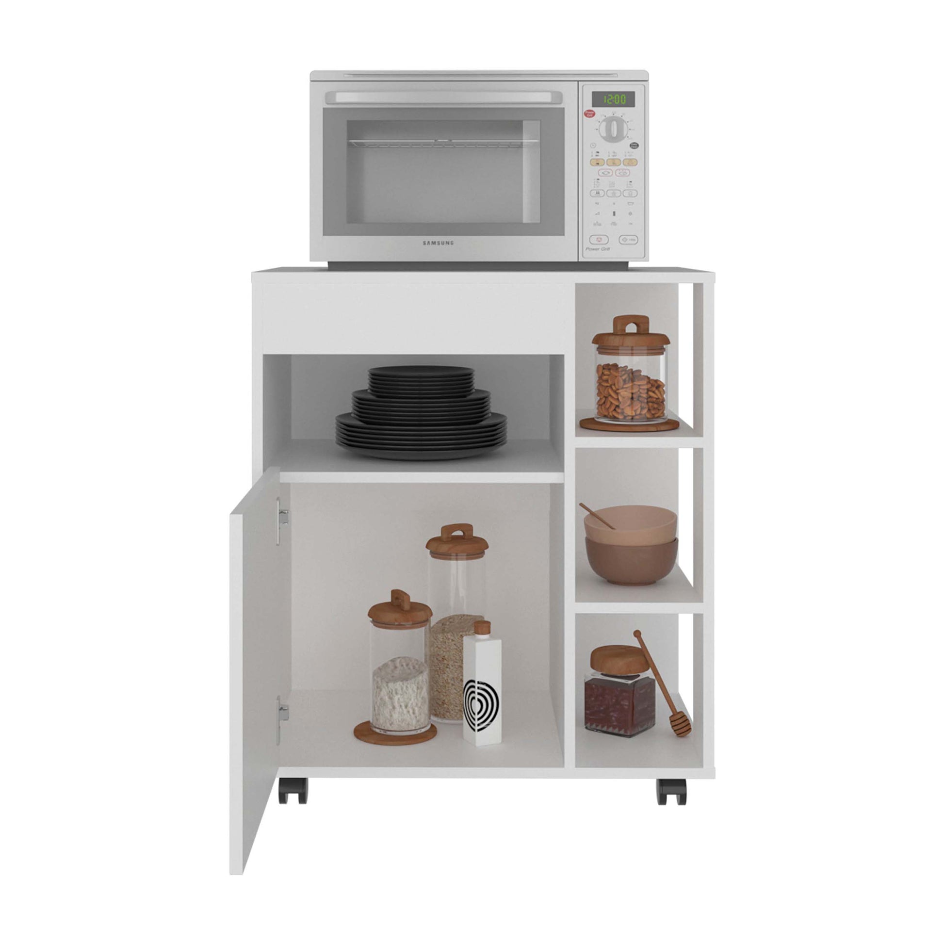 White Kitchen Server with Open Shelves for Dining Room